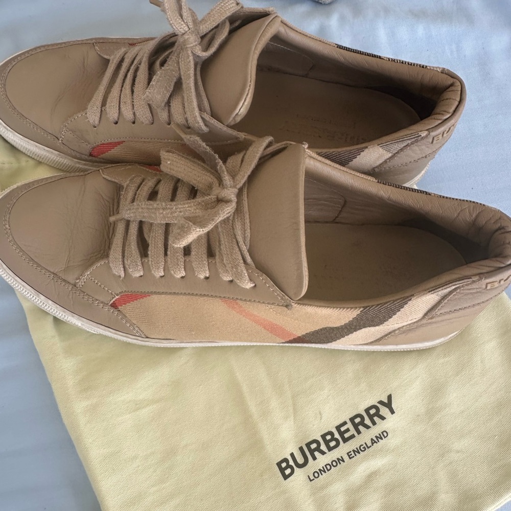 House Check and Leather Sneakers Beige size 10